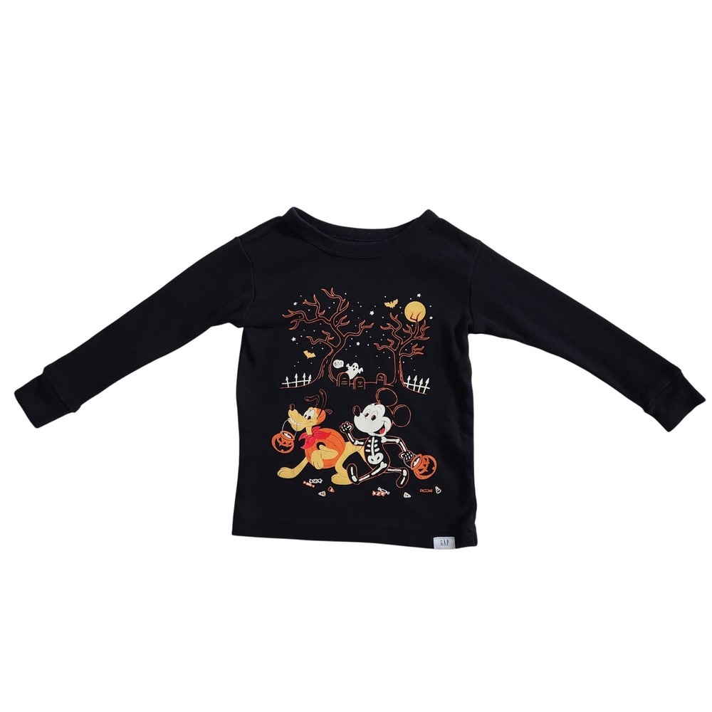 Baby Gap Disney Halloween Mickey Pluto Skeleton Black Long Sleeve Tee 18-24M